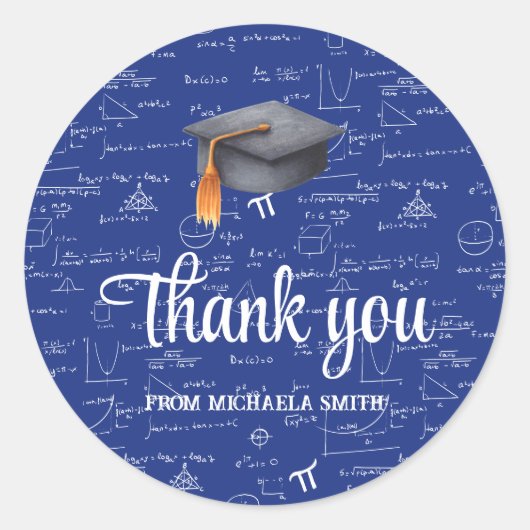Modern Black Cap Math Graduation Blue Thank You Ronde Sticker (Voorkant)