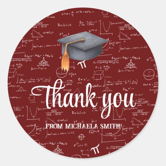 Modern Black Cap Math Graduation Maroon Thank You Ronde Sticker (Voorkant)