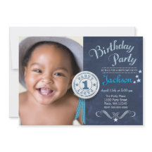 Modern Black Chalkboard First Birthday Party Boy
