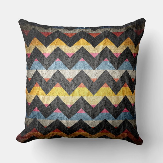 Modern Black Chevron Leather Kussen (Voorkant)