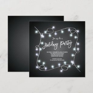 Modern Black Christmas Lights Holiday Party Kaart