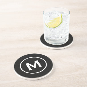 Modern Black Classic Monogram Stone Zandsteen Onderzetter