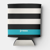 Modern Black, Cream & Turquoise Stripe Blikjeskoeler (Voorkant)