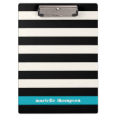 Modern Black, Cream & Turquoise Stripe Klembord (Voorkant)
