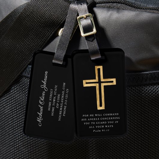 Modern Black Cross Bagagelabel