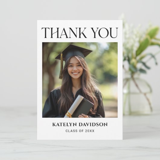 Modern Black Custom Photo Afstuderen Bedankkaart (Staand voorkant)