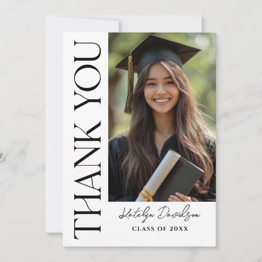 Modern Black Custom Photo Afstuderen Bedankkaart (Voorkant)