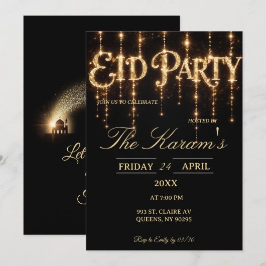 Modern Black elegant Eid Party Invitation (Devant / Derrière)