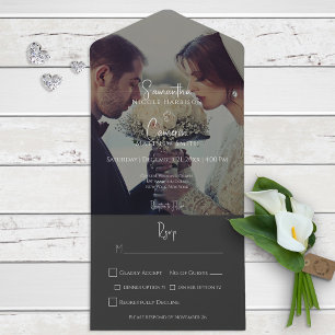 Modern Black Elegant Photo Dinner All In One Uitnodiging