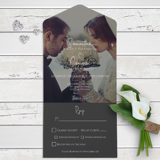 Modern Black Elegant Photo Dinner All In One Uitnodiging