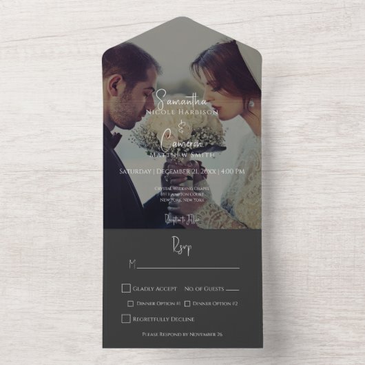 Modern Black Elegant Photo Dinner All In One Uitnodiging (Binnen)