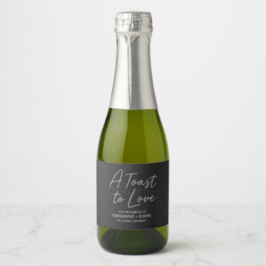 Modern Black Elegant Wedding Sparkling Wine Label Sparkling Wijnetiket (Voorkant)