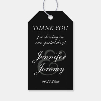 Modern Black Elegant White Grey Script Weddenschap Cadeaulabel