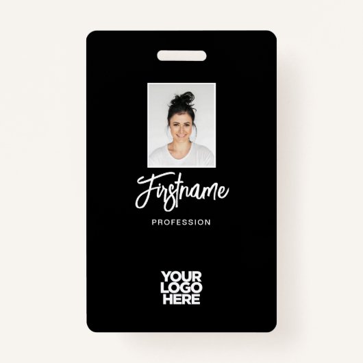 Modern Black Employee Photo, Logo, Name Badge (Voorkant)