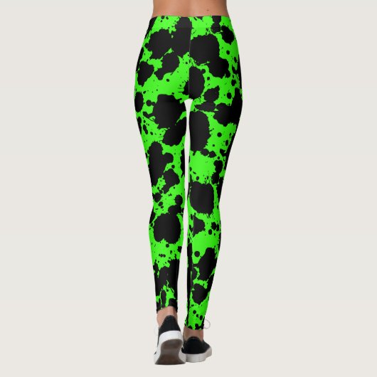 Modern Black en Bright Green Paint Splatter Funny Leggings (Achterkant)