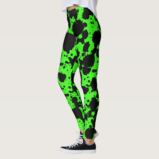 Modern Black en Bright Green Paint Splatter Funny Leggings (Links)