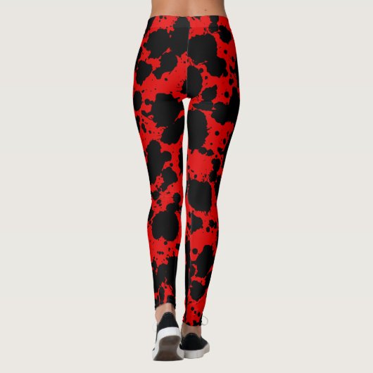 Modern Black en Bright Red Paint Splatter Funny Leggings (Achterkant)