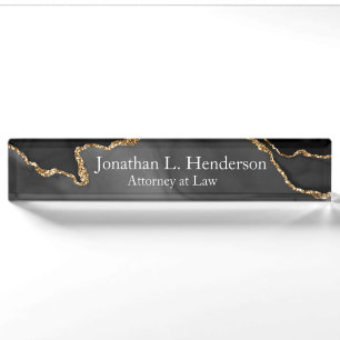Modern Black en Gold Glitter Agate Professional Naambordje