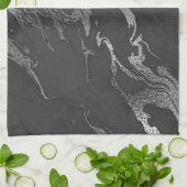 Modern Black en Silver Marble Pattern Theedoek (Gevouwen)