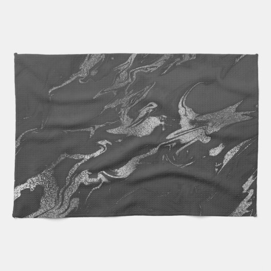 Modern Black en Silver Marble Pattern Theedoek (Horizontaal)