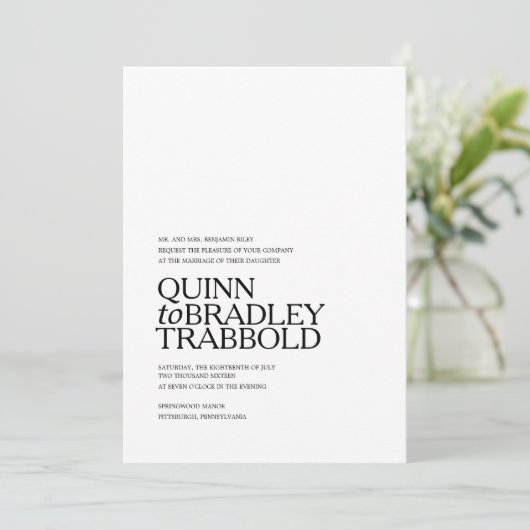 MODERN BLACK EN WHITE GLAM bruiloft uitnodiging (Staand voorkant)