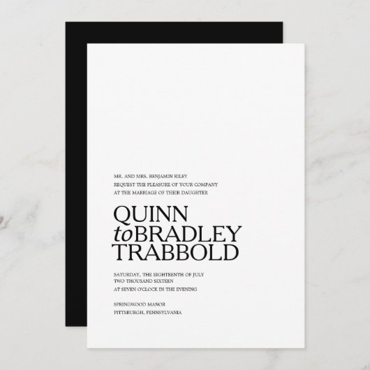 MODERN BLACK EN WHITE GLAM bruiloft uitnodiging (Voorkant / Achterkant)