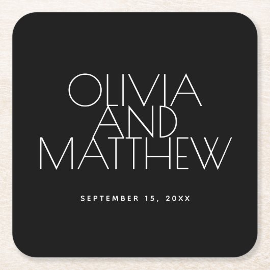 Modern Black Evening Wedding | Minimalist Elegant  Vierkante Kartonnen Onderzetter (Voorkant)