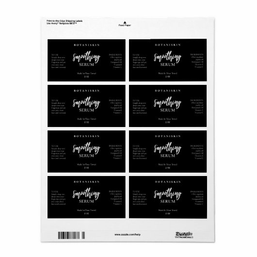 Modern Black Face Serum Labels (Full Sheet)