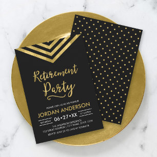 Modern Black Faux Gold Chevron Retirement Party Kaart