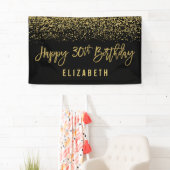 Modern Black Faux Gold Glitter 30th Birthday Spandoek (Insitu)