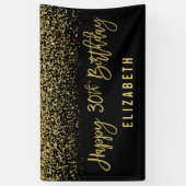 Modern Black Faux Gold Glitter 30th Birthday Spandoek (Verticaal)