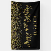 Modern Black Faux Gold Glitter 40th Birthday Spandoek (Verticaal)
