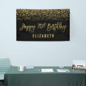 Modern Black Faux Gold Glitter 70th Birthday Spandoek (Beurs)