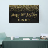 Modern Black Faux Gold Glitter 80th Birthday Spandoek (Beurs)