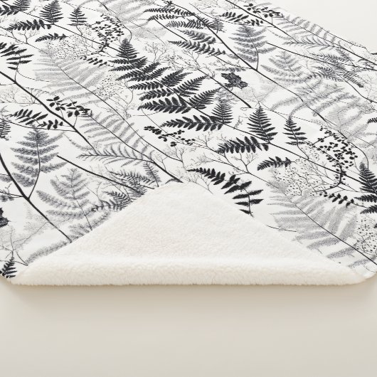 Modern black fern pattern  sherpa deken (3/4)