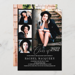 Modern Black Five Photo Collage Graduparty Kaart