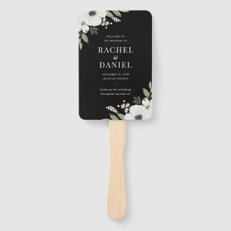 Modern Black Floral Botanical Wedding Programme Handwaaier