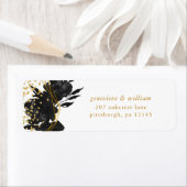 Modern Black Floral Faux Gold Geometric Wedding Etiket (Insitu)