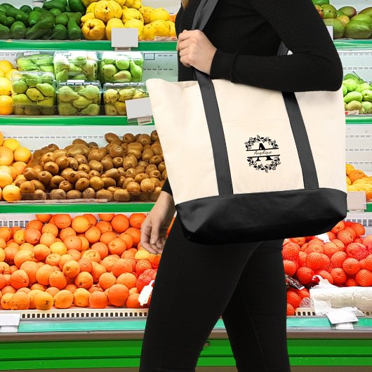 Modern Black Floral Wreath Split Monogram "A" Tote Bag