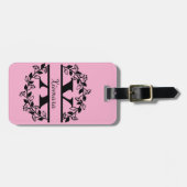 Modern Black Floral Wreath Split Monogram "X" Bagagelabel (Voorkant horizontaal)