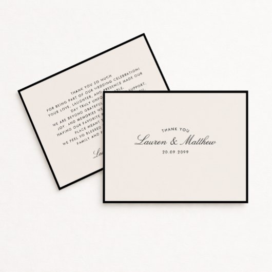 Modern Black Frame Ivory Wedding Thank You Card Kaart
