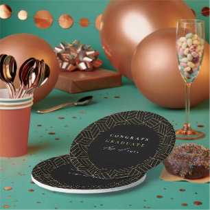 Modern Black Geometric Graduation Party Papieren Bordje