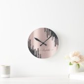 Modern Black Glitter Drift Roos Gold Monogram   Ronde Klok (Huis)