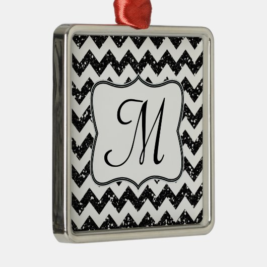 Modern Black Glitter Monogram Initiaal Ornament (Rechts)