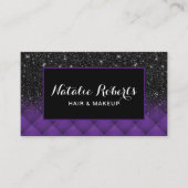 Modern Black Glitter Paars Diamond Pattern Salon Visitekaartje (Voorkant)