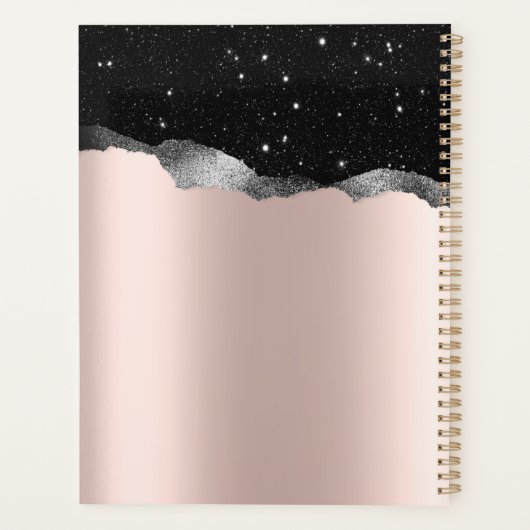 Modern Black Glitter Silver, Roos Gold Monogram Planner (Achterkant)