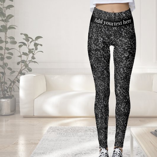 Modern Black Glitter Sparkle, with Custom Name Leggings