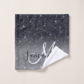 Modern Black Glitter Sparkles Personalized Name Bad Handdoek (Wasdoekje)