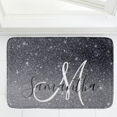 Modern Black Glitter Sparkles Personalized Name Badmat