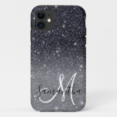 Modern Black Glitter Sparkles Personalized Name Case-Mate iPhone Case (Achterkant)